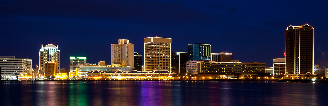 Norfolk view from the sea at night